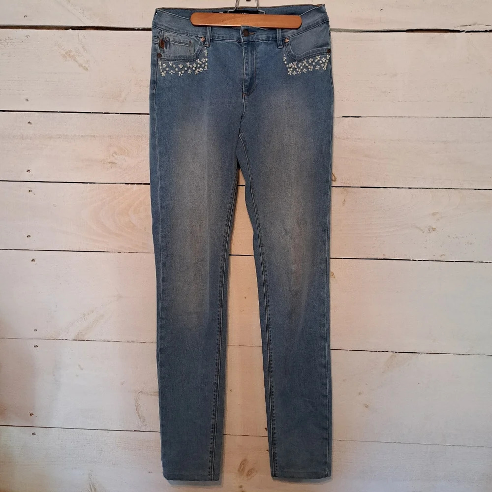 Karl Lagerfield Paris Faux Pearls Embellished Skinny Jeans Size 10